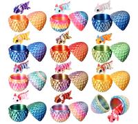Honoson 12 Set Easter Eggs with 3D Printed Animals Easter Basket Stuffers 3D Printed Dragon Eggs with Flexible Mini Animal Stress Relief Desk Pets for Party Favor Home Decor(Dinosaur Scale-Axolotl)