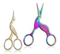 Honoson 2 Pcs Embroidery Scissors Cross Stitch Accessories Knitting Scissors Small Sewing Stainless Steel Crane Design Vintage Stork for DIY Crafts, 3.54 Inch Gold 4.13 Inch Colorful