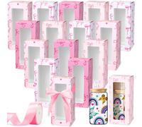 Honoson 24 Pcs Gift Boxes with Ribbon for Sublimation Glass Cup Tumbler Gift Box with Window for 12oz 16oz 20oz Drinking Glasses Jars Exhibition Display Sublimation Tumbler(Coquette Pink Bow)