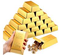 Honoson 24 Pcs Gold Bar Fake Gift Box Foil Gold Bar Party Favor Boxes Paper Golden Favor Boxes Treasure Brick for Pirate Casino Theme Party Decorations Candy Treats Chocolate Toys, 5.5 x 3.2 Inches
