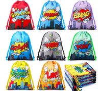 Honoson 24 Pcs Hero Party Favors Bags 8 Styles Comic Heroes Goodie Candy Gift Bags for Birthday Party Rewards Back to School Supplies