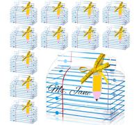 Honoson 24 Set Teachers Appreciation Gift Boxes with Pencil Tags Notebook Candy Box with Handle Cards for First Day of School Party Decorations Teacher Appreciation Treat Boxes for Party Supplies