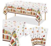 Honoson 3 Pcs Book Themed Party Tablecloth - Storybook Theme Decorations for Book Club, Library Retirement Party, Reading Event, Plastic Table Cover for Teacher Appreciation, 54 x 108 Inch