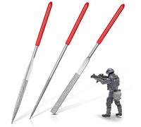 Honoson 3 Pcs Miniature and Model Files, Diamond Small Metal Needle File Set with Round, Flat Tool and Triangular Rasp, for Metal, Resin, and Plastic Miniatures