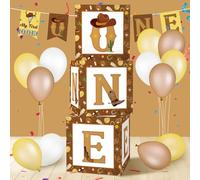 Honoson 3 Pcs My First Rodeo Balloon Boxes with ONE Letters Cowboy 1st Birthday Decorations Birthday Party Decor for Boy Girl Cake Smash Backdrop Baby Shower Photo Prop (Brown)