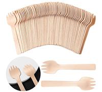 Honoson 300 Pcs Disposable Wooden Forks Small Appetizer Sporks Bulk Cutlery Mini Utensils Cake Fork for Carnival Birthday Party Supplies, 4 Inches