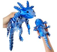Honoson 3D Printed Axolotl Large Multi-Color Cute Axolotl Tadpole Fidget Articulating Pet Stress Relief Ideal for Adults Display Play(Blue and Silver,11.81 Inch)