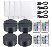 Honoson 4 Set 3D Christmas Night Light Kit with Remote, 16-Color Base for Acrylic Sheets, 4 Modes for Bedroom Decor(Square Style)