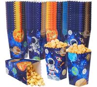 Honoson 48 Pcs Outer Space Popcorn Boxes 6 x 2.4 Inches Planet Galaxy Popcorn Bucket Disposable Paper Food Trays Candy Goodies Treat Container for Birthday Movie Night Baby Shower Party Favor Supplies