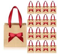 Honoson 50 Pcs No DIY Small Gift Bags with Handle 4 x 2.75 x 4.5 Mini Paper Bags Bulk with Bow Ribbon for Party Favor Wedding Birthday Guests Baby Shower(Claret Red)