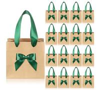 Honoson 50 Pcs Small Gift Bags with Bow Ribbon 4 x 2.75 x 4.5 Inches Thank You Mini Paper Bags Bulk with Handle for Party Favor Wedding Birthday Guests (Green)