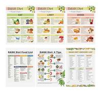 Honoson 6 Pcs Dash Diet Food List Poster Dash Grocery Food Chart Hypertension Diet High Blood Pressure List Wall Art Kidney Healthy Meal Plan for Wall Room Kitchen Fridge Elder Dieters Diabetic Women