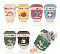 Honoson 6 Pcs Teacher Appreciation Gift Cards Holders Thank You Teacher Gift Card Holder 4-layered Wooden Greeting Presents for Back to School Christmas Appreciation Supplies(Coffee Cup)