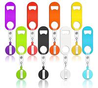 Honoson 8 Pieces Flat Bottle Opener Retractable Beer Bartender Mini and Round Badge Reel Clips Holder for Kitchen Restaurant Home Anniversaries Supplies, Red