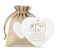 Honoson Chaos Coordinator Gifts Include Heart Shape Ceramics Encouragement Ornament and Heart Burlap Bags with Drawstring, Women Teacher Appreciation Gifts for Christmas Birthday Thanksgiving