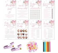 Honoson Pink Floral Baby Shower Games for 50 Guest, 8 Games Include Baby Shower Bingo, Guess Who is Mommy or Daddy, Word Scramble, How Big is Mommys Belly, Pacifier Hunt and Fun and Easy to Play