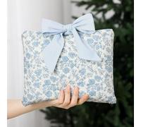 Honoson Quilted Bow Bible Sleeve Book Cover Case Padded Protector Washable Bible Bag Pouch Christian Gift for Women Girls Book Lover Gifts(Blue Floral)