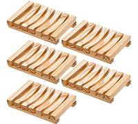 Honoson Wood Soap Dish - 5 Pieces Natural Wood Soap-dishes, Hand Craft Rectangular Bathroom Soap Holder, Drains Water Naturally, Light Weight & Portable