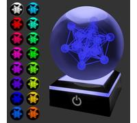 HONPHIER 3D Crystal Ball Night Lights Metatron's Cube Engraved Ball Mood Lamp with LED Color Changing Base Crystal Table Lamps for Bedroom, Living Room, Office, Home Deco, Festival Gifts