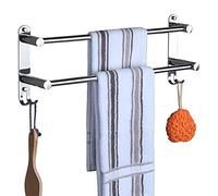 HONPHIER Adjustable Towel Rail 2-Tier Bath Towel Rack SUS 304 Stainless Steel Towel Shelves with Hooks Wall Mounted Towel Holder Towel Bar for Kitchen Bathroom 49-90CM, Chrome