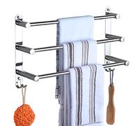 HONPHIER Adjustable Towel Rail 3-Tier Bath Towel Rack SUS 304 Stainless Steel Towel Shelves with Hooks Wall Mounted Towel Holder Towel Bar for Kitchen Bathroom 49-90CM, Chrome