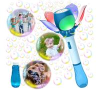 HONPHIER Automatic Bubble Blower Rechargeable Handheld Bubble Machine with Bubble Solution Lotus Light Up Bubble Wand For Kids Outdoor Party Garden (Blue)
