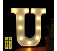 HONPHIER Letter Lights Decorative LED Alphabet Lights Marquee Decoration Light Up Sign Night Light Battery Operated for Birthday Party Wedding Receptions Holiday Bar Home Bedroom Bath Decor (U)