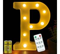 HONPHIER® Letter Lights Decorative LED Alphabet Lights Remote Control Marquee Decoration Light Up Sign Battery Operated for Birthday Party Wedding Receptions Holiday Bar Home Bedroom Bath Decor (P)