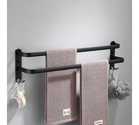 HONPHIER Towel Rails Wall Mounted 2 Tier Towel Rack With Hooks Space Aluminum Towel Rack Bathroom Towel Holder No Fading Towel Shelves For Kitchen Bathroom Toilet Hotel Office (Black, 2-Tier 50CM)