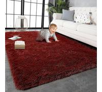 HONQGAO Fluffy Shaggy Rug 260 x 330 cm Fluffy Non Slip Plush Carpet Machine Washable for Bedroom, Dining Room, Entryway, Red Wine