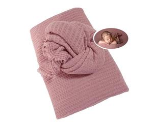 Honra Newborn Photography Wraps Backdrops Sets Baby Photoshoot Props Studio Beanbag Posing Stretch Fabric Waffle Knit for Boys Girls (Mauve, Wrap with Backdrop)