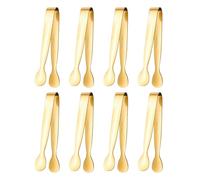 HONRIGO 8pcs Stainless Steel Mini Tongs, 4.3 Inch Small Serving Tongs for Kitchen Parties Appetizers Ice Sugar Cubes Buffet Tea Party (Gold)