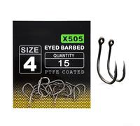 Honseadek 15pcs High Carbon Steel Barbed Fish Hooks with Eye for Carp Freshwater Lake Fishing, PTFE Coated Anti-Friction Long-Lasting Tackle, Size 2#/4#/6#/8#/10#(2)