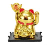 Honseadek 2 Inch Solar Powered Waving Lucky Cat Ornament for Home Office Car Decor, Feng Shui Wealth Attracting Figurine with Automatic Arm Movem(BRIGHT GOLD)