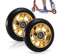 Honseadek 2Pcs 120mm Scooter Replacement Wheels With ABEC-9 Bearings, Silent Shock-Absorbing PU Wheels For Trick Scooters And Freestyle Scooters(Gold)