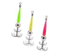 Honseadek 3 Pack Cuttlefish Soft Lure Having Double Row Umbrella Hook 9.5cm 8g Artificial Octopus Jig for Saltwater Fishing Led Flashing Eyes Abssteel Pink/gold/green