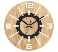 Honseadek 30cm Round Wooden Silent Wall Clock with Digital Decoration and Rustic Wood Grain Finish for Living Room, Office or Kitchen Home Decor(B)