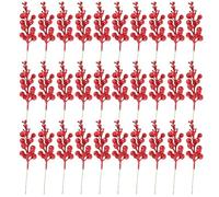 Honseadek 30Pcs Christmas Glitter Berry Stems, Artificial Foam Berry Twig Decorations, 20Cm Flexible Wire, Gold Silver Red, For Tree Ornaments, Wreaths(red)