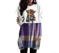 Honseadek 3D Printing Women's Fashionable Round-neck Loose Mid-length Shirt Autumn/Winter(M A)