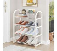 Honseadek 4 Tier Metal Shoe Rack Organiser, Black or White, Modern, Minimalist Design, Space-Saving, Sturdy, Large Capacity, Easy Assembly, Living Room, Bedroom, Closet, Garage