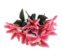Honseadek 45cm Artificial Stargazer Lily Flower Spray Bunch with 10 Heads for Home and Wedding Décor, Reusable Silk Floral Arrangement(Dark pink)