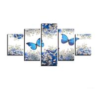 Honseadek 5Pcs Wall Art Canvas Painting, Modern Abstract Blue Butterfly Prints, Waterproof And Moisture Resistant, Bright Colour Lustre, Whole Size 100 x 50cm(S)
