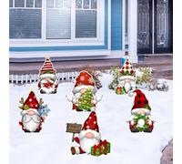 Honseadek 6 Pcs Waterproof Christmas Gnome Yard Signs with Stakes for Outdoor Holiday Decor, Festive Garden and Patio Decoration, Durable Corrugated Plastic(ZKB023)