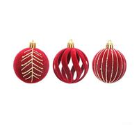 Honseadek 6-piece Flocked Painted Christmas Tree Ornament Set - 6cm Red Green White Hanging Balls with Sturdy Loops for Holiday Decor Weddings Bridal Sho (RED)