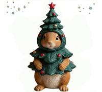 Honseadek Adorable Animal Christmas Tree Figurine Ornament Made of Resilient Resin for Desk, Office, or Bedroom Decoration - 10 cm Green Mini Tree(Squirrels)