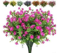 Honseadek Artificial Flowers for Home Garden Decor - 12 Bundles Faux Plants Outdoor Fake Blooms, Weather-Resistant & Fade-Proof Plastic Floral Arrangement for(fuchsia)