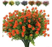 Honseadek Artificial Flowers for Home Garden Decor - 12 Bundles Faux Plants Outdoor Fake Blooms, Weather-Resistant & Fade-Proof Plastic Floral Arrangement for(orange)