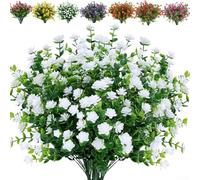 Honseadek Artificial Flowers for Home Garden Decor - 12 Bundles Faux Plants Outdoor Fake Blooms, Weather-Resistant & Fade-Proof Plastic Floral Arrangement for(white)