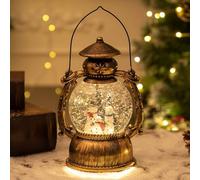 Honseadek Cartoon Christmas Music Box Lamp with 8 Sounds and Snowy Scene - Retro Horse Design Night Light for Holiday Decor and Giving(Three snowmen)