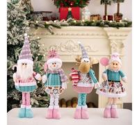 Honseadek Charming Stretch Snowman Figurine Christmas Ornament for Festive Home and Office Decor, Soft Fabric Construction with Telescopic Design(4PCS)